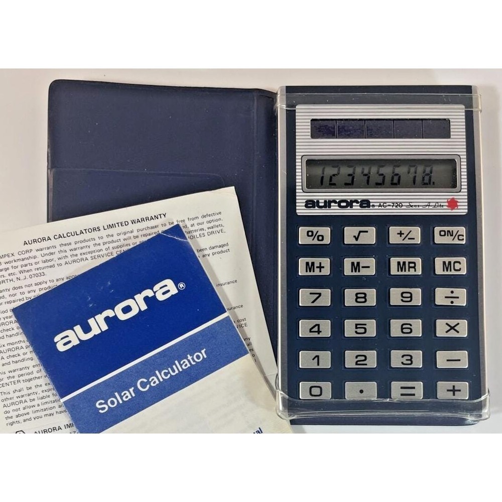 Aurora AC-720 Solar Calculator Sens-a-lite‎ Vintage Mini Pocket Calculator